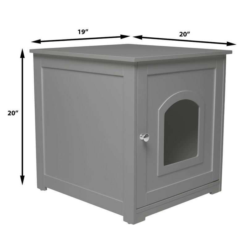 zoovilla Kitty Litter Loo Indoor Hidden Litter Box Enclosure Furniture, Litter Box Cabinet with Framed Panels and Arched Doorways, Gray