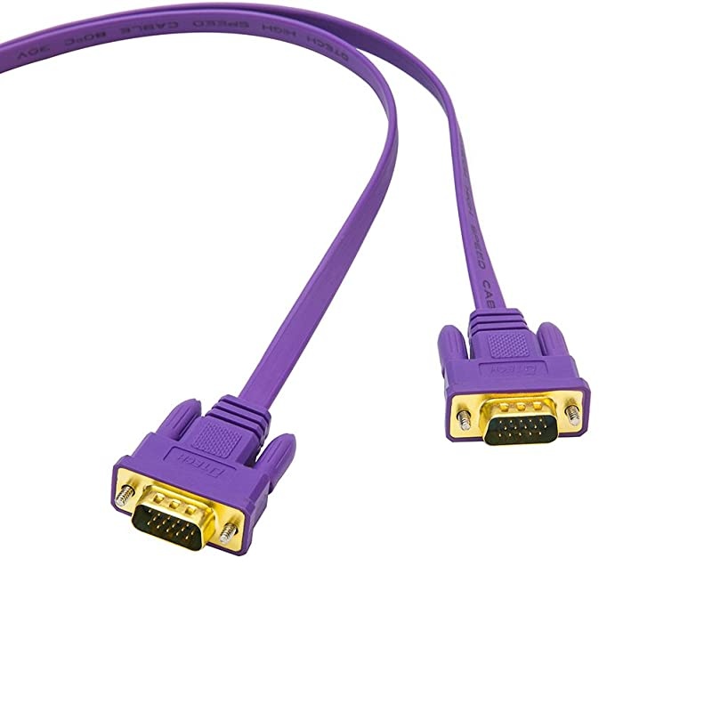 Flat Slim 100ft VGA Cable Male to Male Port for Computer Monitor Laptop Projector Purple 30m