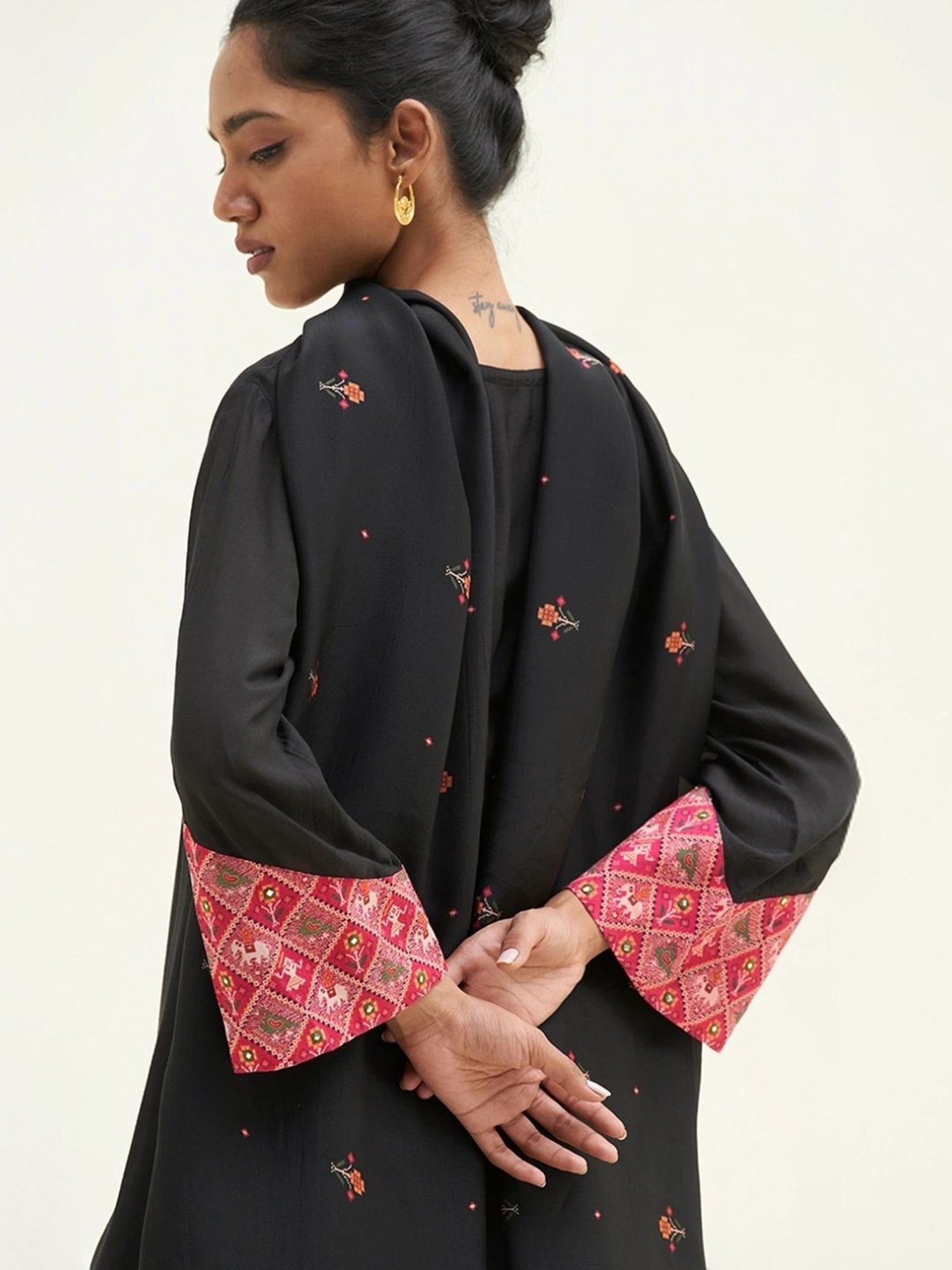 Ganga Fashions Black Kurta with Salwar and Dupatta With Patola Patch Work