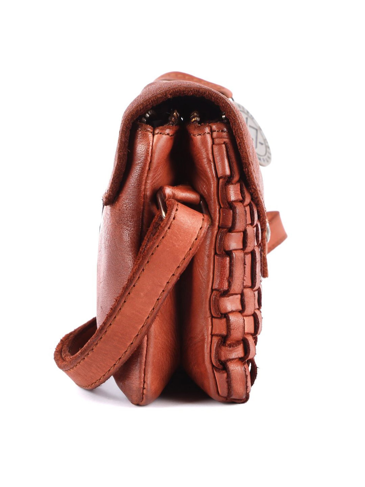 KOMPANERO Mia Cognac Leather Textured Sling Handbag