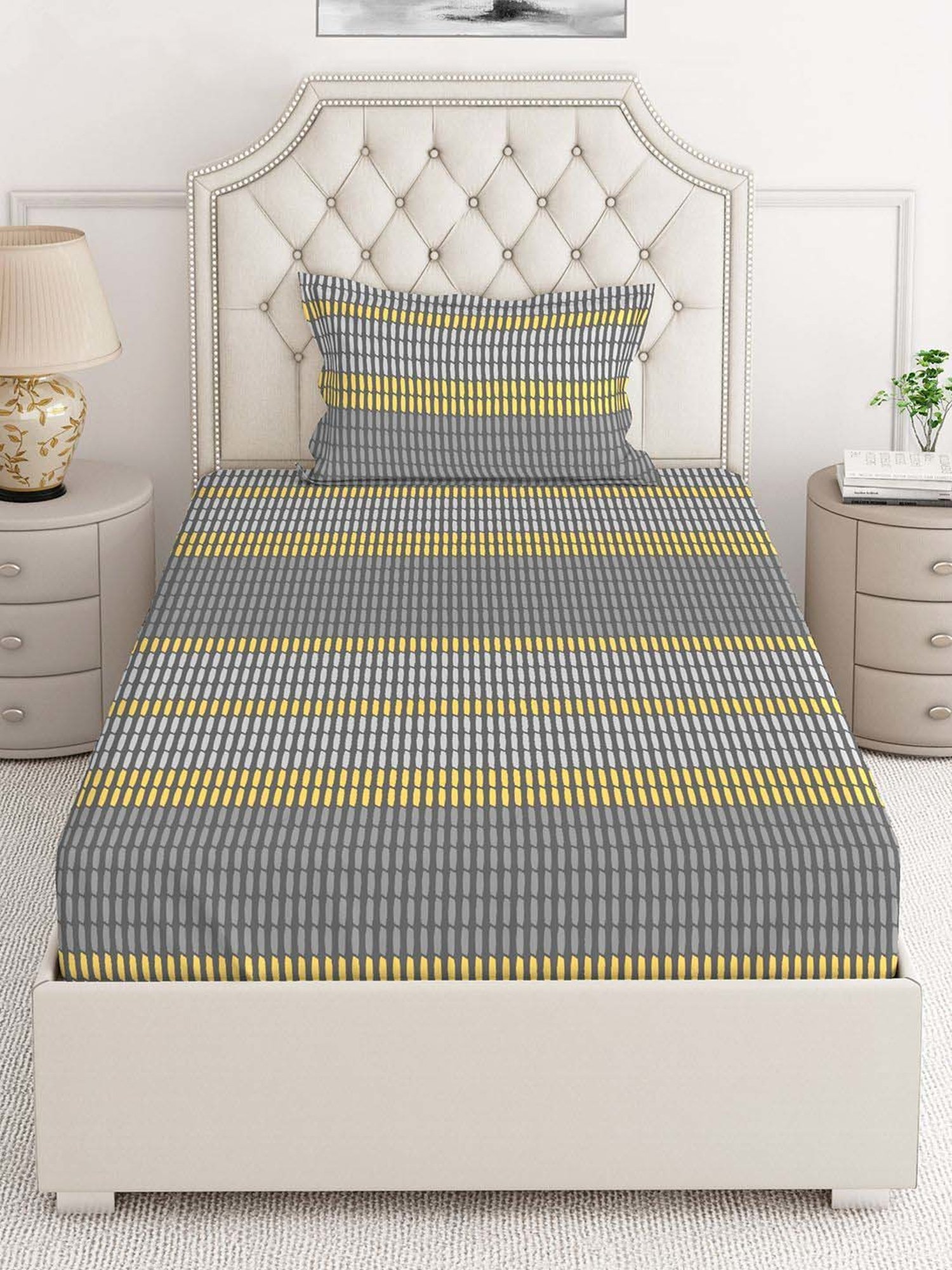 Layers Cotton Plus Grey Cotton Blend 120 TC Single Size Bed Sheet with Pillow Cover