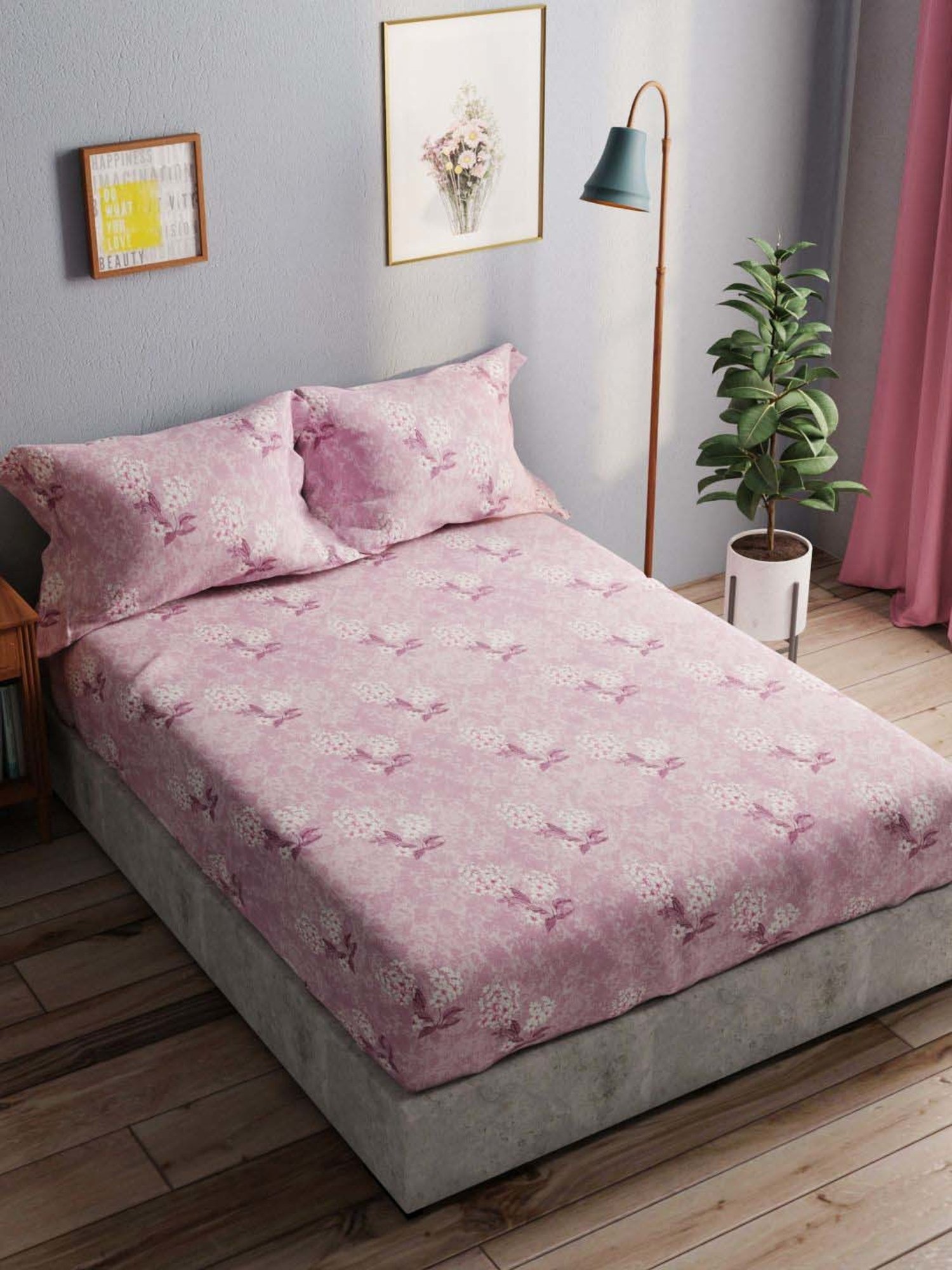 Bianca Amolina Lilac 135 TC Cotton Double Bedsheet with 2 Pillow Covers
