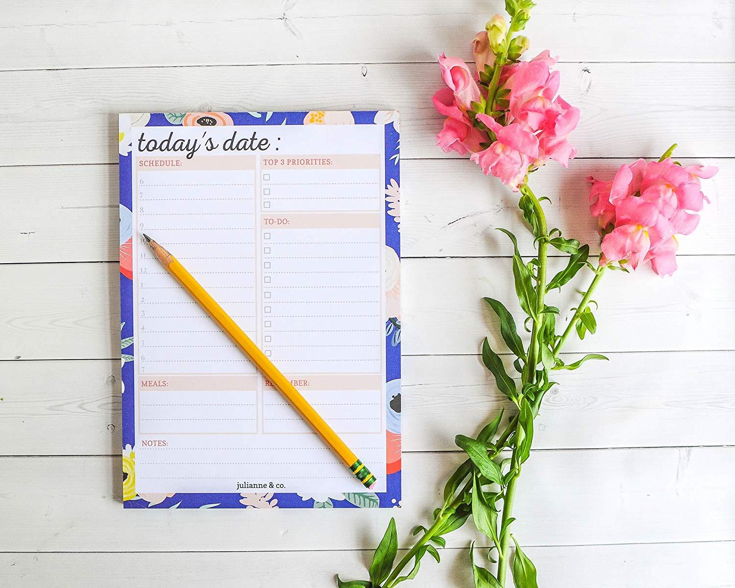 Daily Planner Notepad with Sticky Note Backing by Julianne & Co - All-In-One Undated To-Do, Schedule & Priority List Planning Pad - Portable Tear-Off Sheet Design - Small Size A5 (3 Pack)