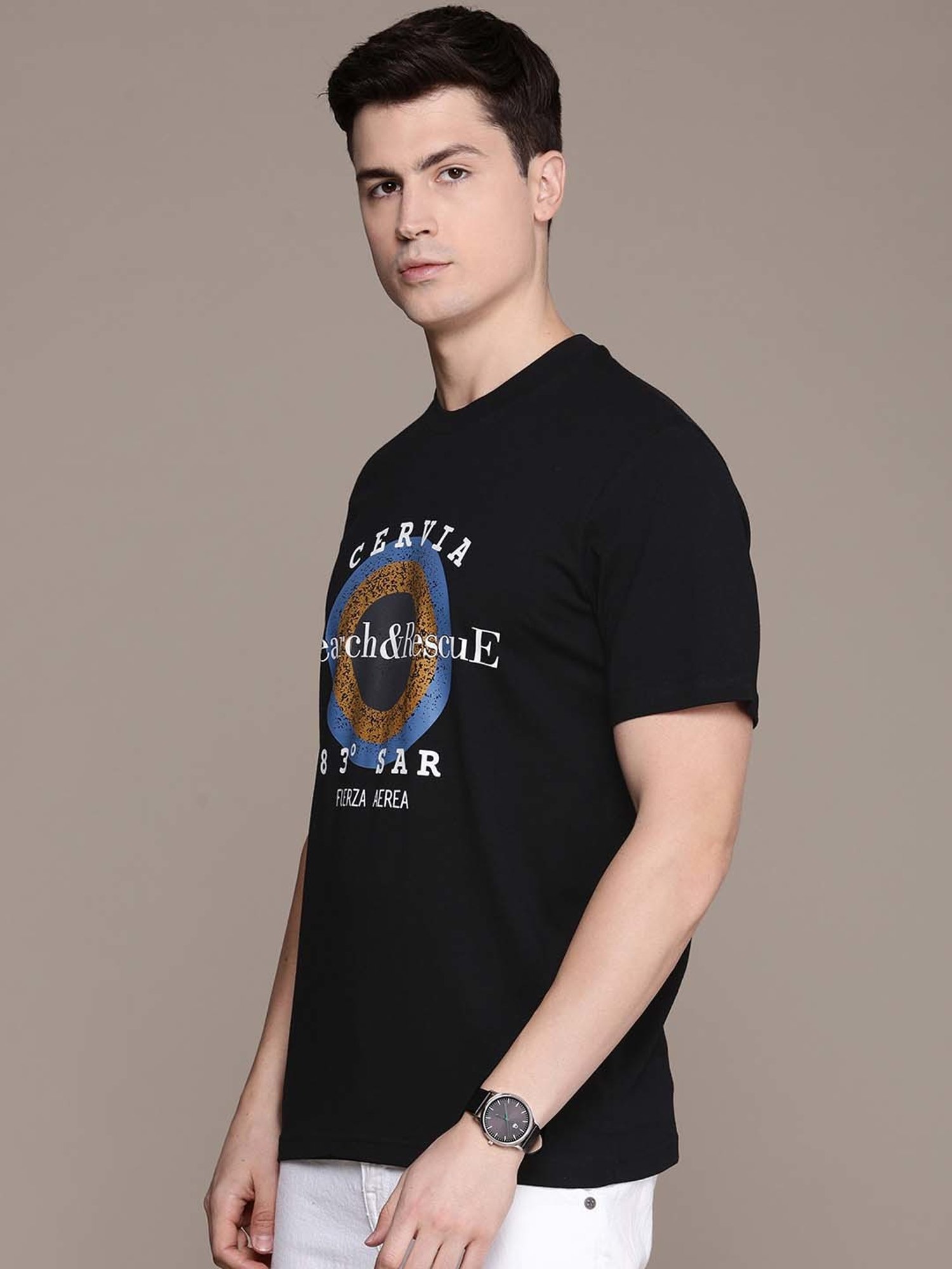Burnt Umber Black Regular Fit Printed T-Shirt