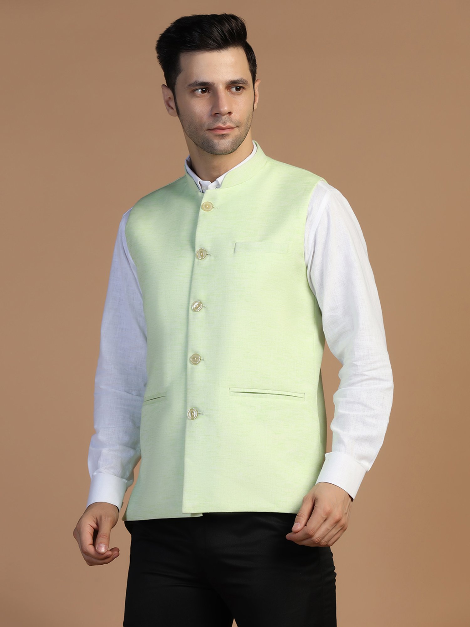 TAHVO Light Green Regular Fit Nehru Jacket