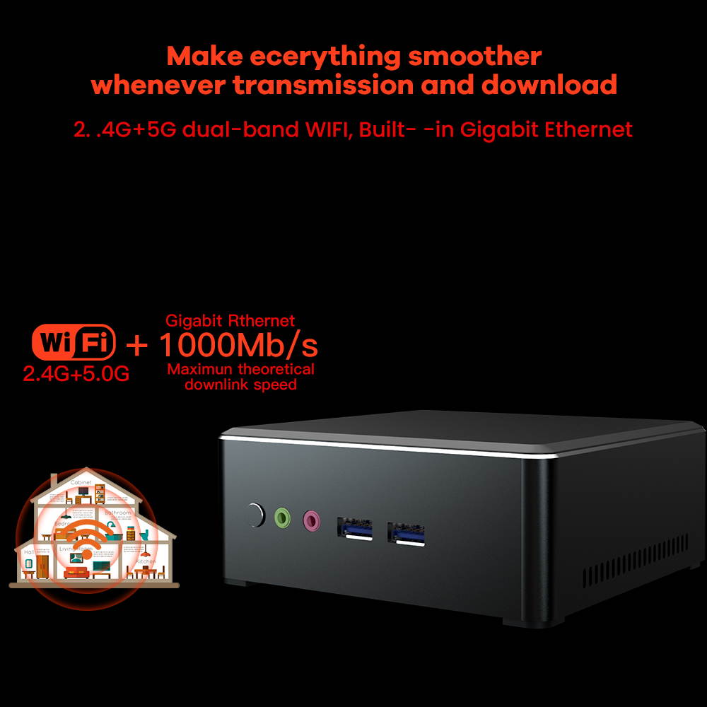 MINIPC  MN25(Mini PC)AMD R5 Black Mini / Booksize Barebone System, Processor 16GB RAM 512GB SSD, Dual Band WiFi Gigabit Ethernet BT 4.1Support Auto Power On