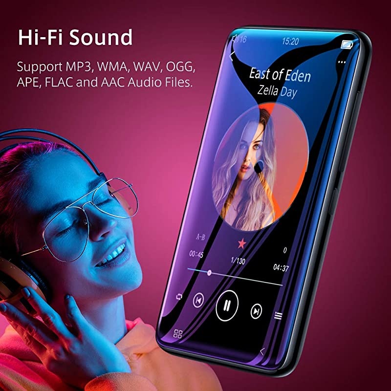MP3 Player with Speaker 40 Full Touchscreen HD Video Mp4 Player 8GB Portable HiFi Lossless Sound Mp3 Music Player with FM Radio Voice Recorder EBook Supports up to 128GB TF Card Black