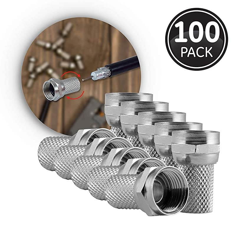 RG6 TwistOn F Connectors 100Pack FType Coaxial Connectors Replace Broken Connectors and Assemble RG6 Coax Cables No Tools Required with Resealable Bag 51280