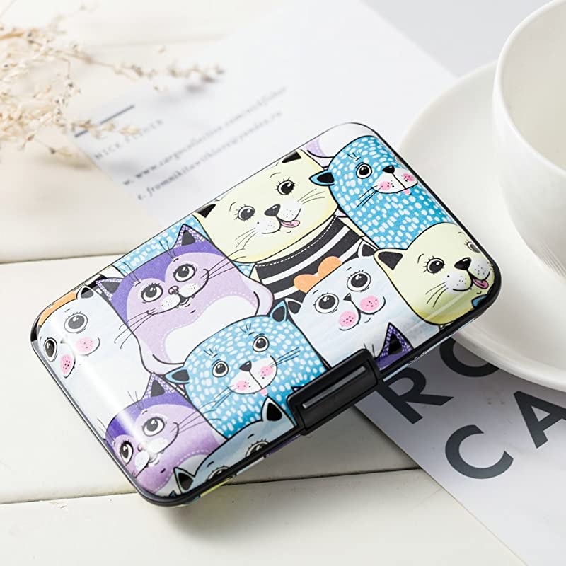 Mini RFID Aluminum Wallet Credit Cards Holder Business Card Case Metal ID Case for Men Women Color cat
