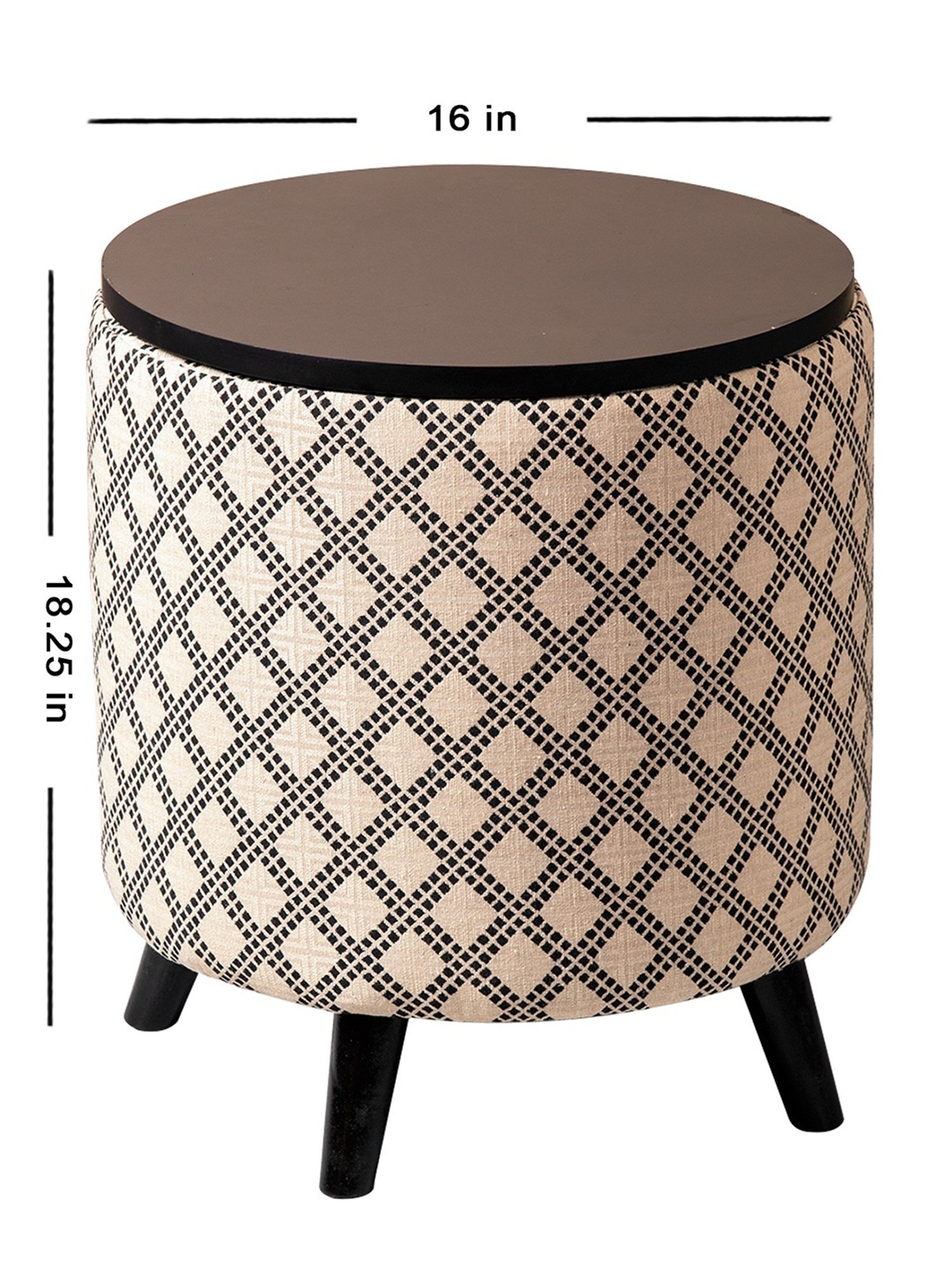 Nestroots Printed Beige Cotton 4 Leg Pouf Pouffe Criss Cross Storage Ottoman - Set of 2
