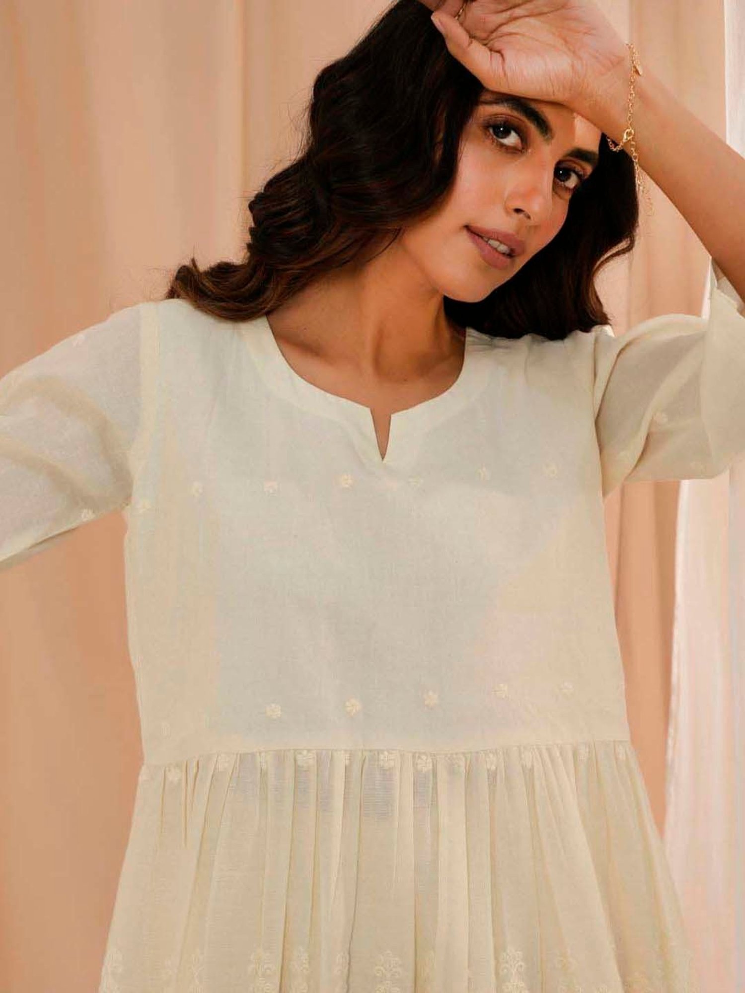 Libas Off White Self Design Cotton Co-Ords