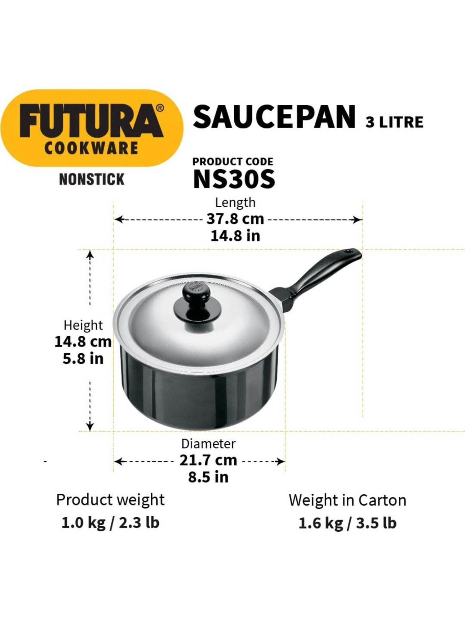 Hawkins Black & Silver Hard Anodised 21.7 cm Non-Stick Sauce Pan With Lid (3 L) - Set of 1