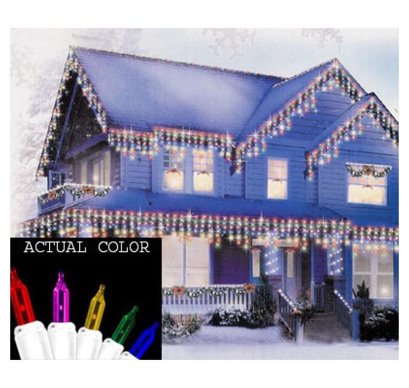 Brite Star Set of 100 Multi Twinkling Icicle Christmas Lights - White Wire