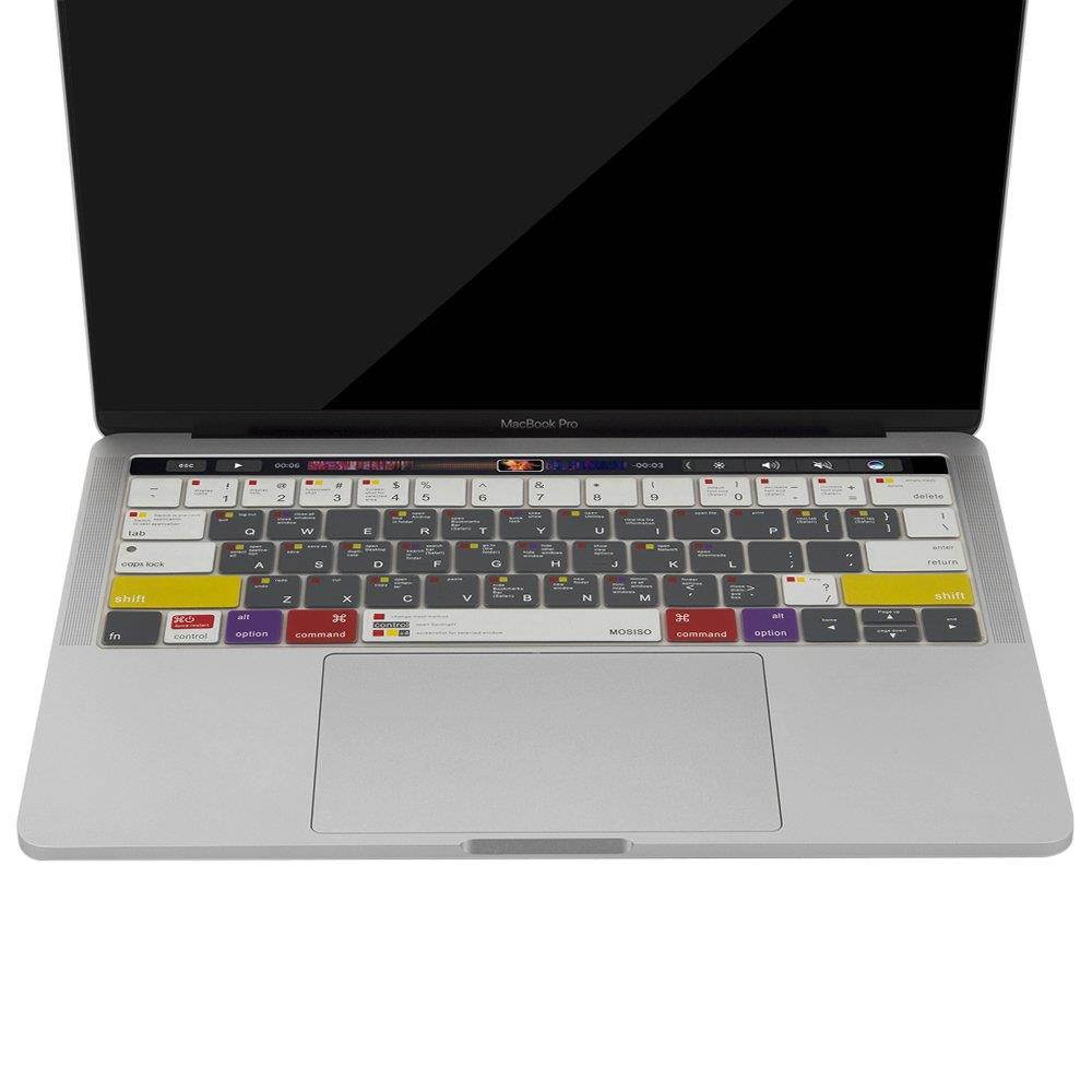 MOSISO Silicone Keyboard Cover Compatible Newest MacBook Pro with Touch Bar 13 Inch and 15 Inch (A1989 / A1706, A1990 / A1707) 2018 2016 2017 Release with Touch ID, Mac OS X Shortcut, White