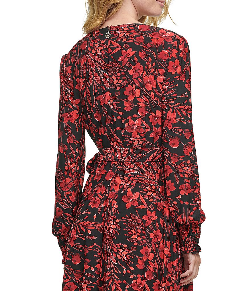 Tommy Hilfiger V-Neck Long Sleeve Floral Jersey Fit & Flare Dress