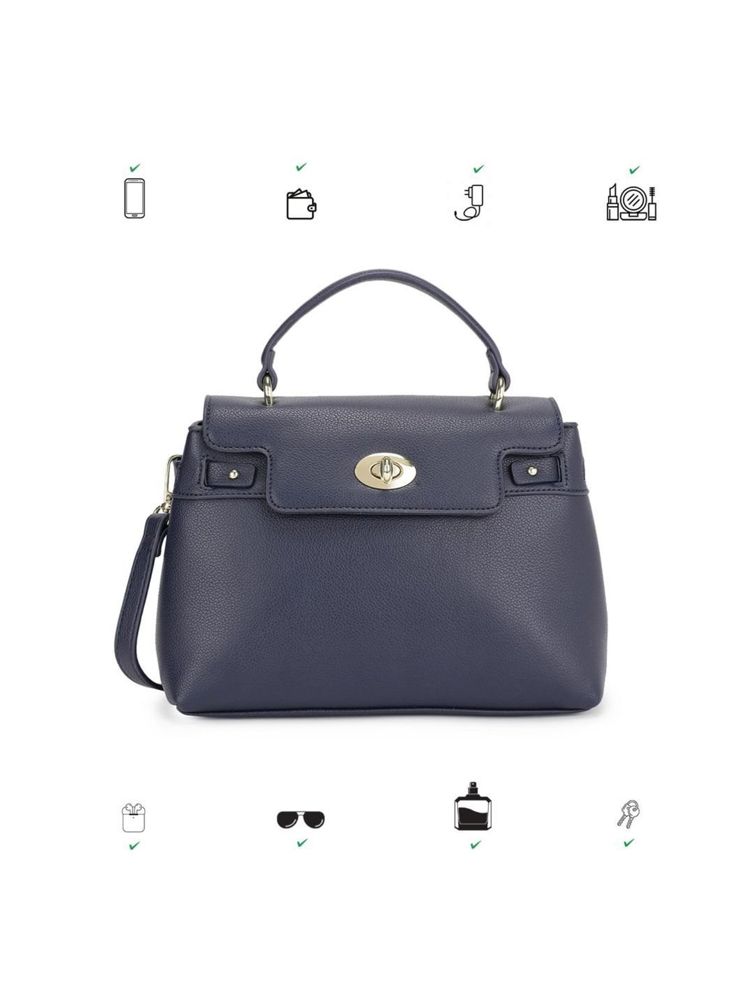 Tyra Lillian Navy Solid Faux Leather Satchel Handbag