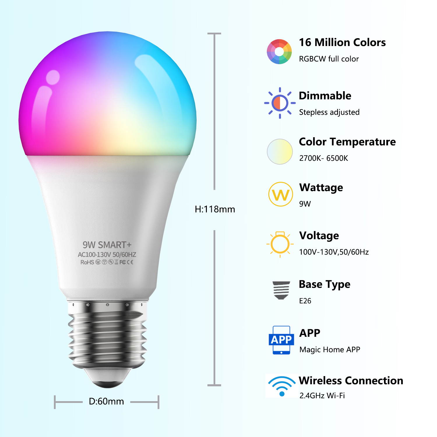 Alexa Smart Light Bulbs,TROPRO&rsquo;s LED RGBCW Color Changing,85W Equivalent E26 9W WiFi Led Bulb , Work with Google Home Amazon Echo, 2.4Ghz WiFi Only, No Hub Required 4 Pack