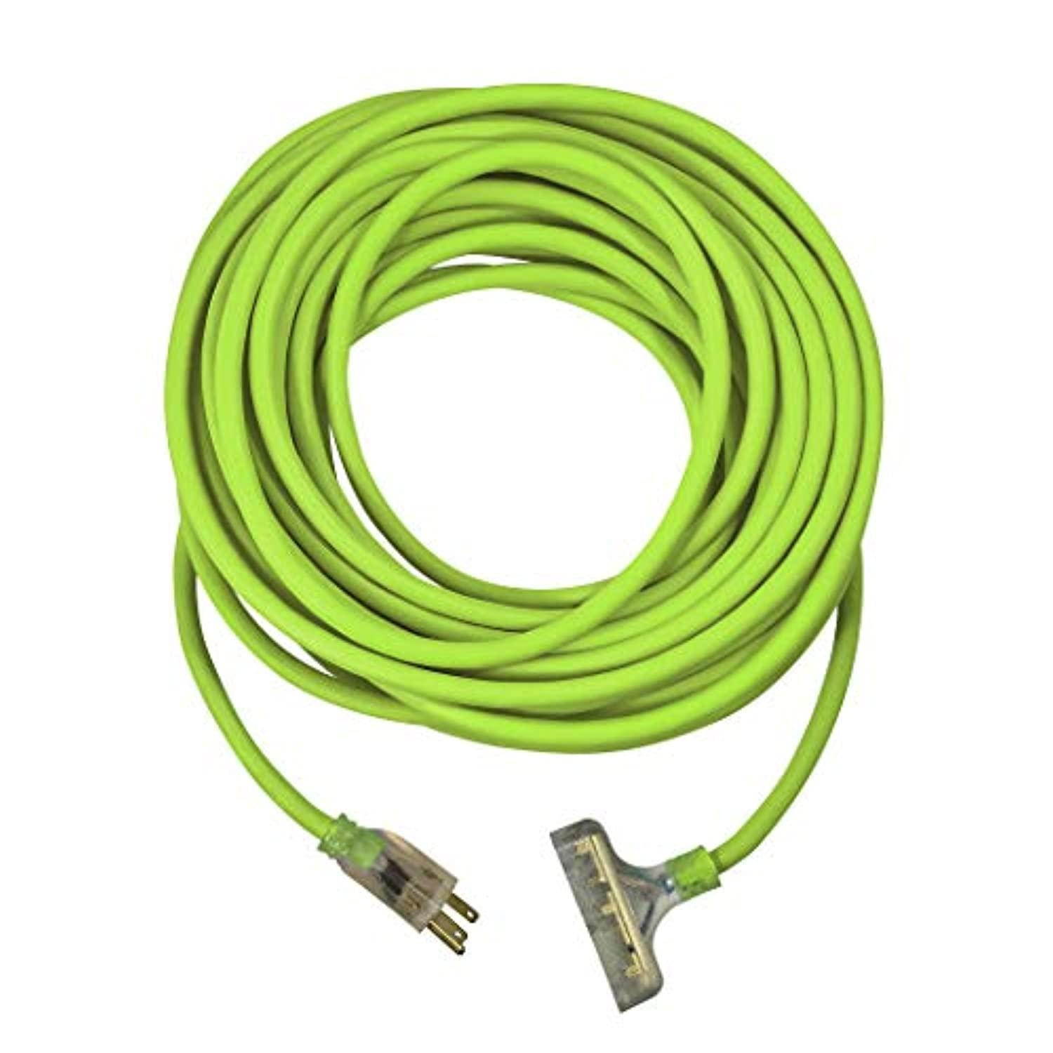 usw 12/3 cold weather tri-tap lighted extension cord, 100 ft, safety green