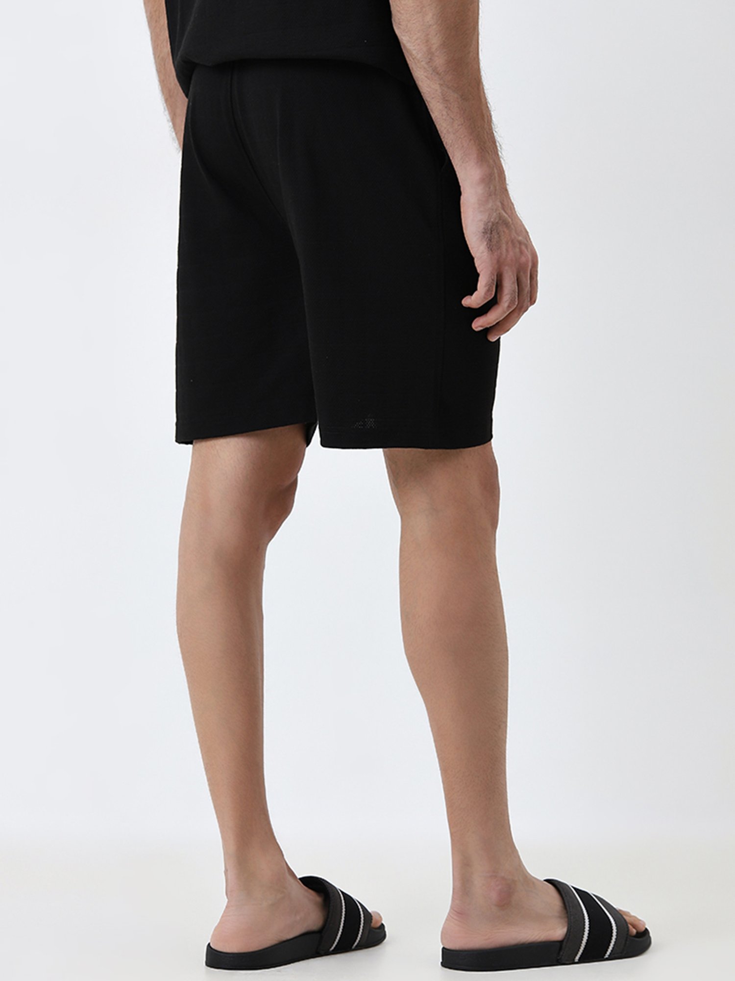 WES Lounge by Westside Black Mid-Rise Relaxed-Fit Cotton Blend Shorts