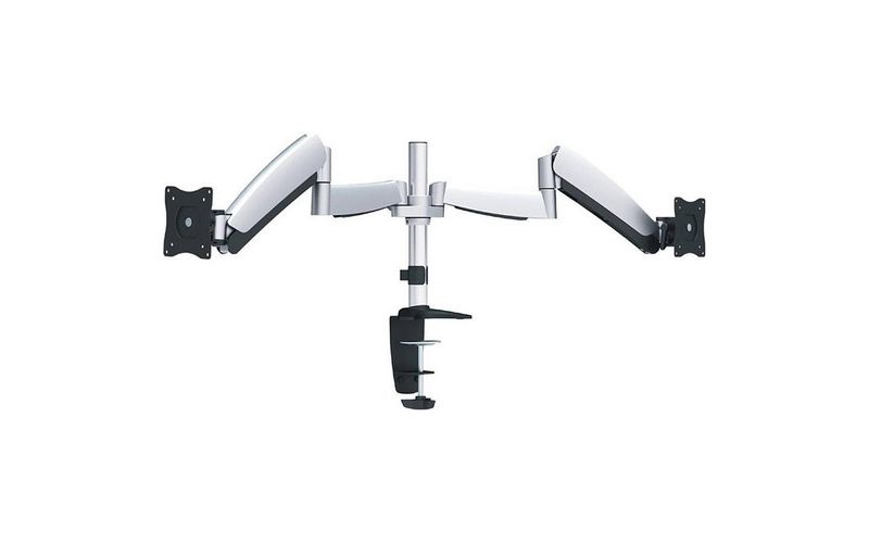 Ergotech Dual 320 Series Articulating LCD Monitor Arm - 14" pole - Silver - Desk Clamp + Grommet Mount - Dual w/Adjustable Link