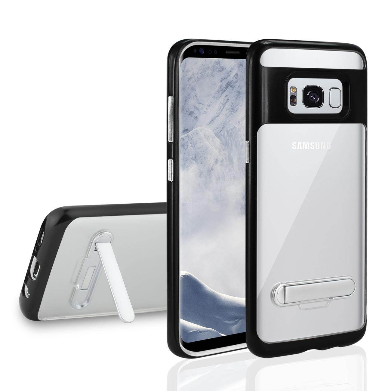 REIKO SAMSUNG GALAXY S8/ SM TRANSPARENT BUMPER CASE WITH KICKSTAND AND MATTE INNER FINISH IN CLEAR BLACK