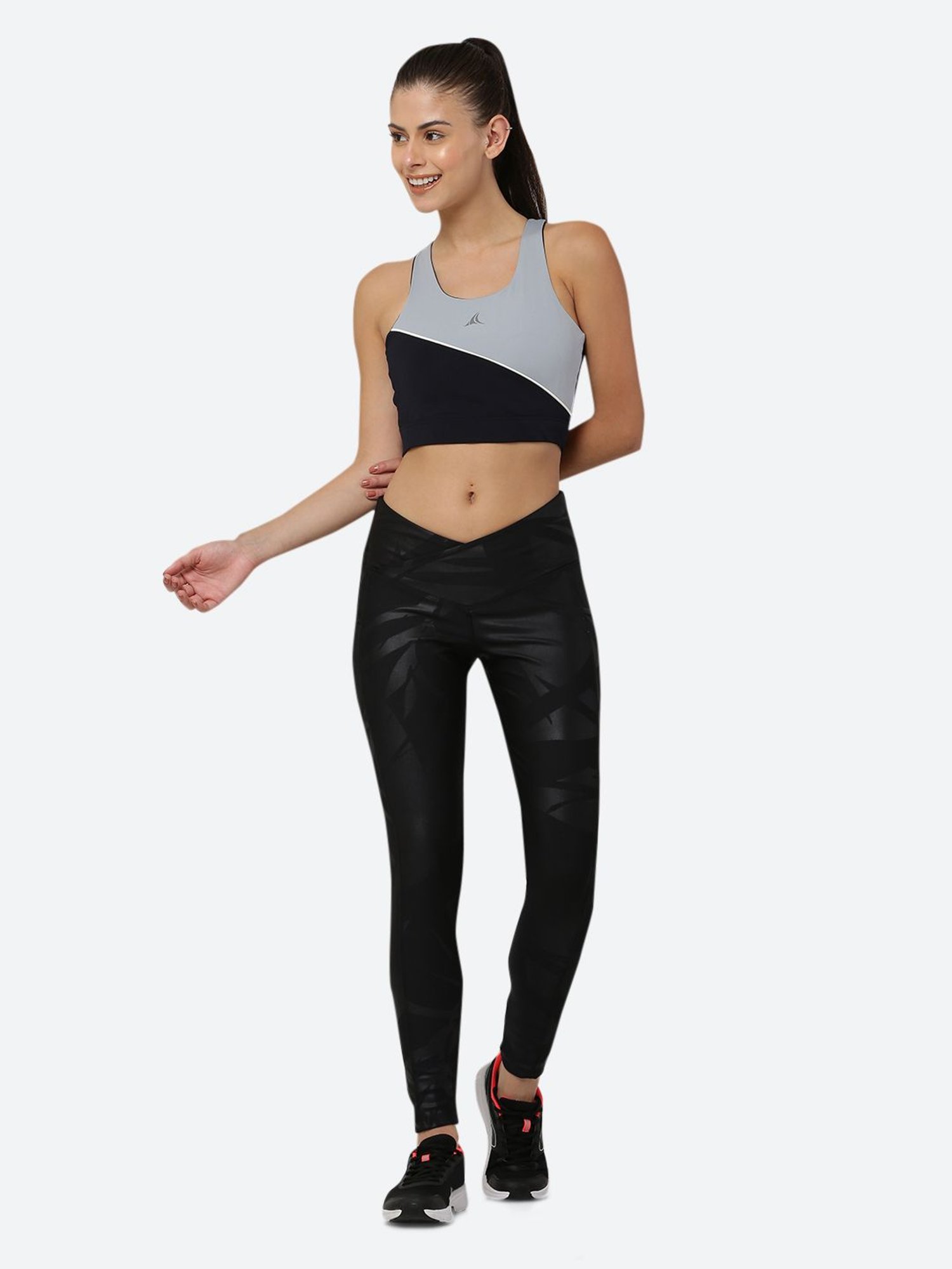 Fitleasure Steel Blue & Black Non Wired Padded Sports Bra