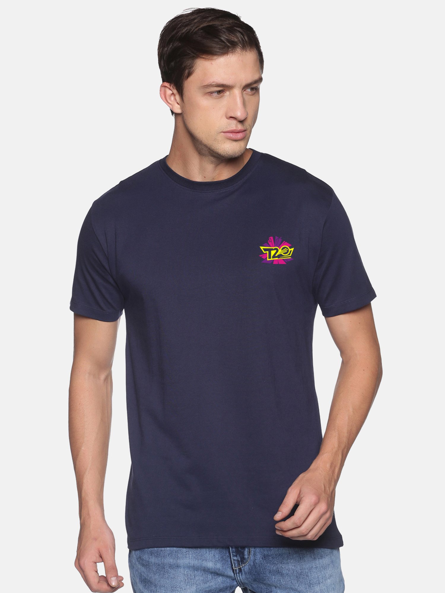 BLACK RADIO Navy Slim Fit Printed Crew T-Shirt