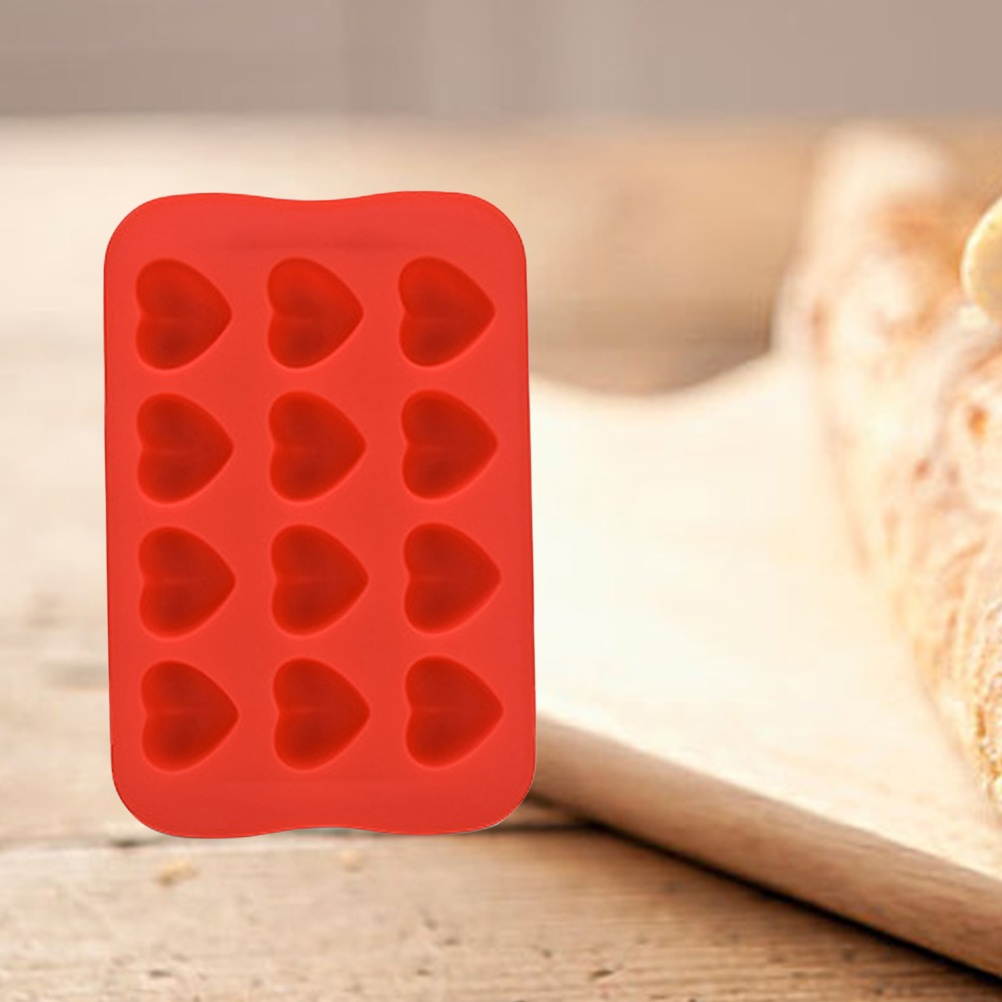 DIY 12 Cavities Ice Cube Tray Love Heart Shaped Ice Making Mold Chocolate Mould Kitchen Accessories (Red)