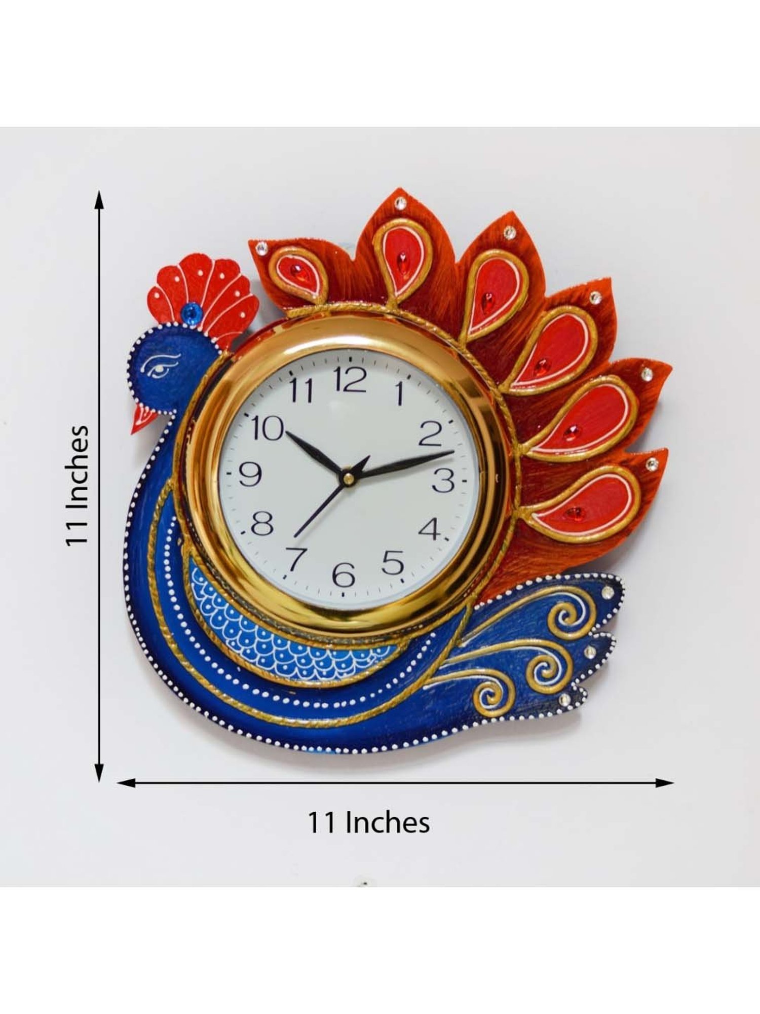 eCraftIndia Handcrafted Papier-Mache Peacock Wall Clock