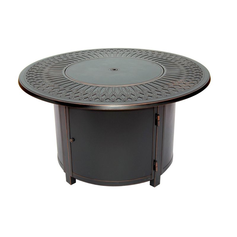 44" Walden Topaz Cast Aluminum Round Gas Fire Pit Table with Clear Glass Fire Beads - Alfresco Home LLC