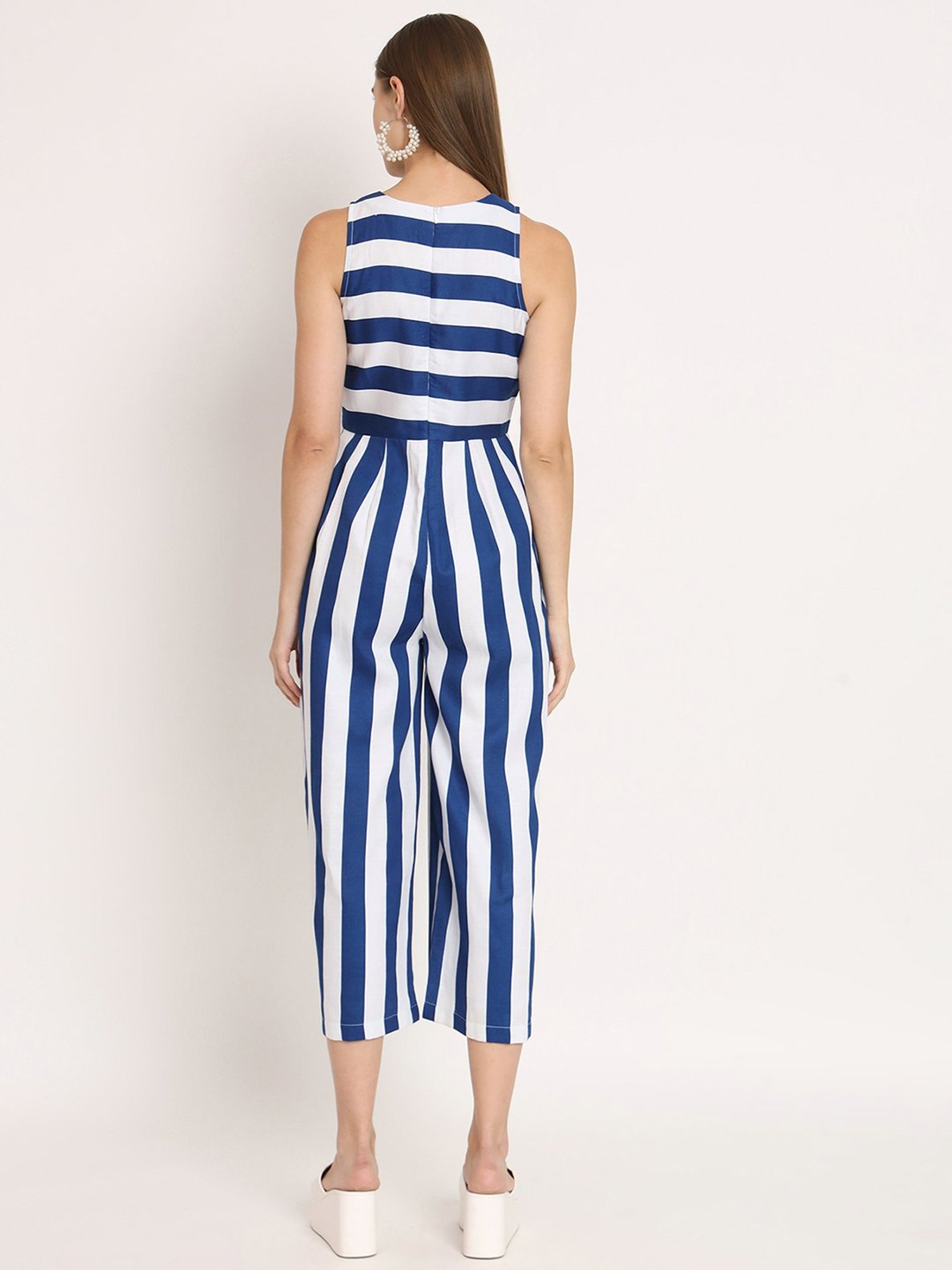 Moomaya Blue & White Striped Jumpsuit