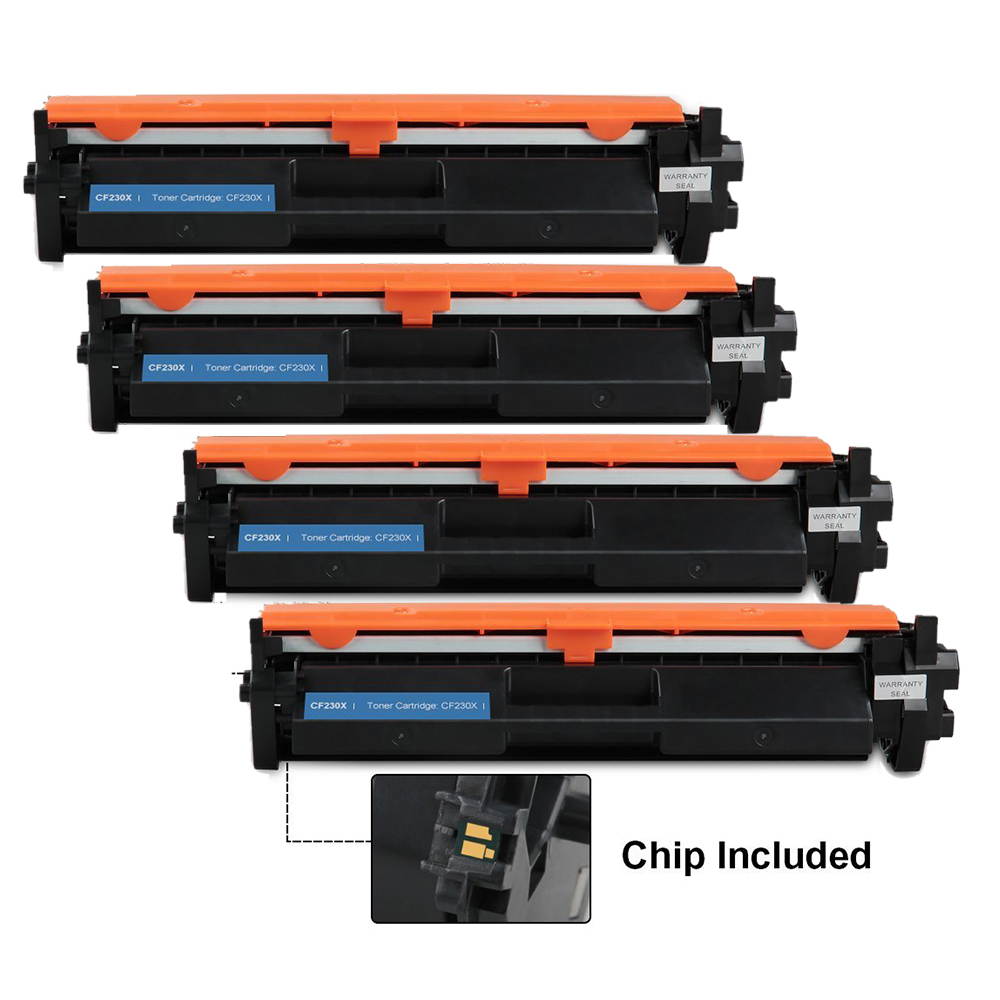 4 Pack CF230X 30X Toner Cartridge With IC Chip for HP LaserJet Pro MFP M227fdw m277fdn, HP LaserJet Pro M203dw m203dn Black High Yield