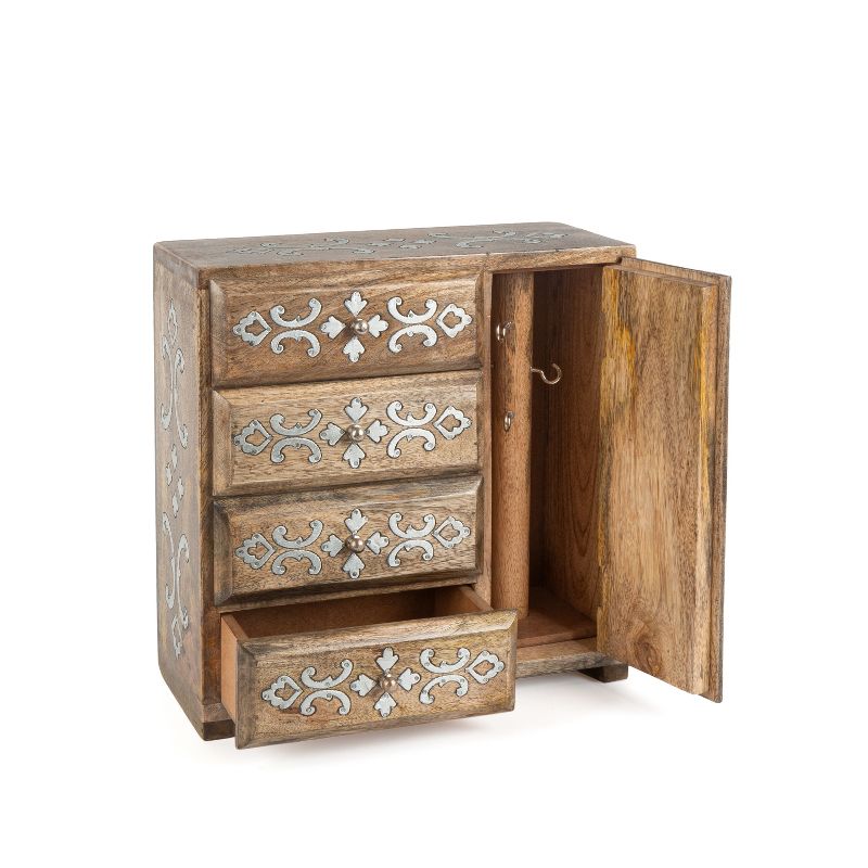 GG Collection Mango Wood with Metal Inlay Heritage Jewelry Box.