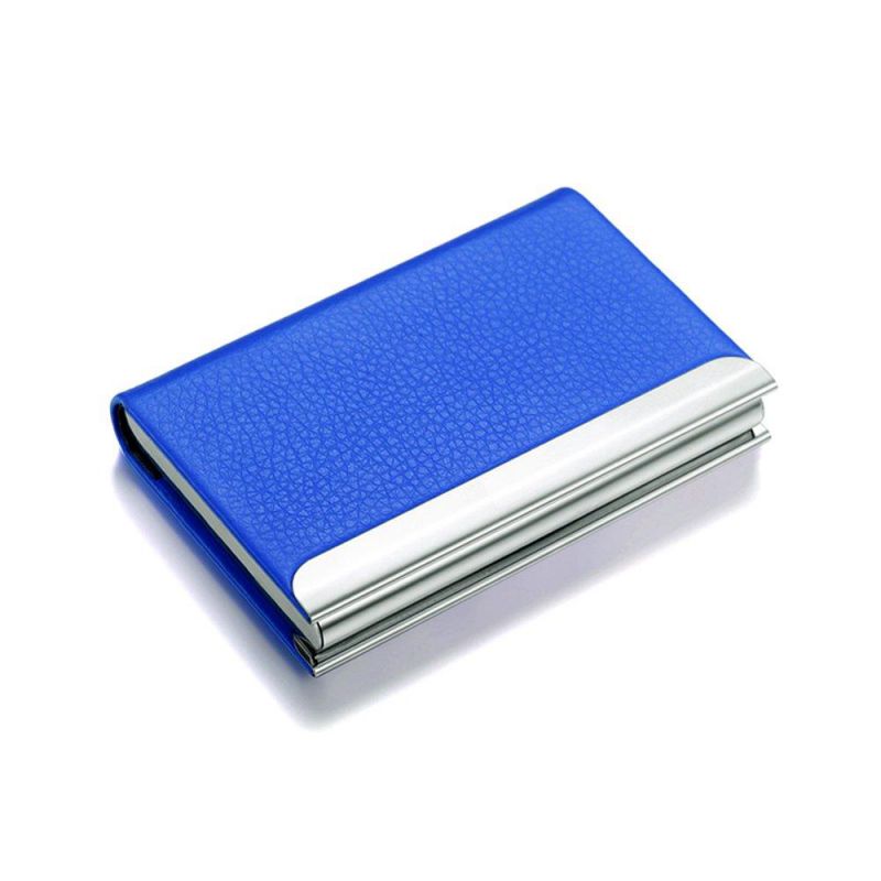 PADIKE Business Name Card Holder Luxury PU Leather & Stainless Steel Multi Card Case,Business Name Card Holder Wallet Credit Card ID Case/Holder for Men & Women (Blue)