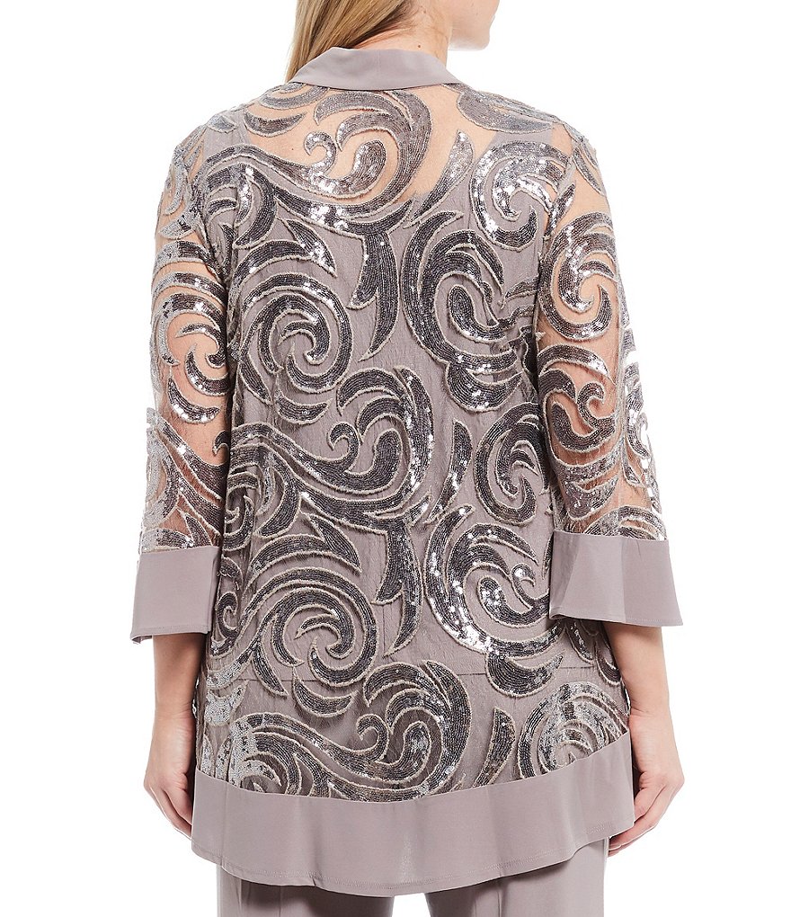 Jessica Howard Plus Size Crew Neck 3/4 Sleeve Printed Trapeze Dress