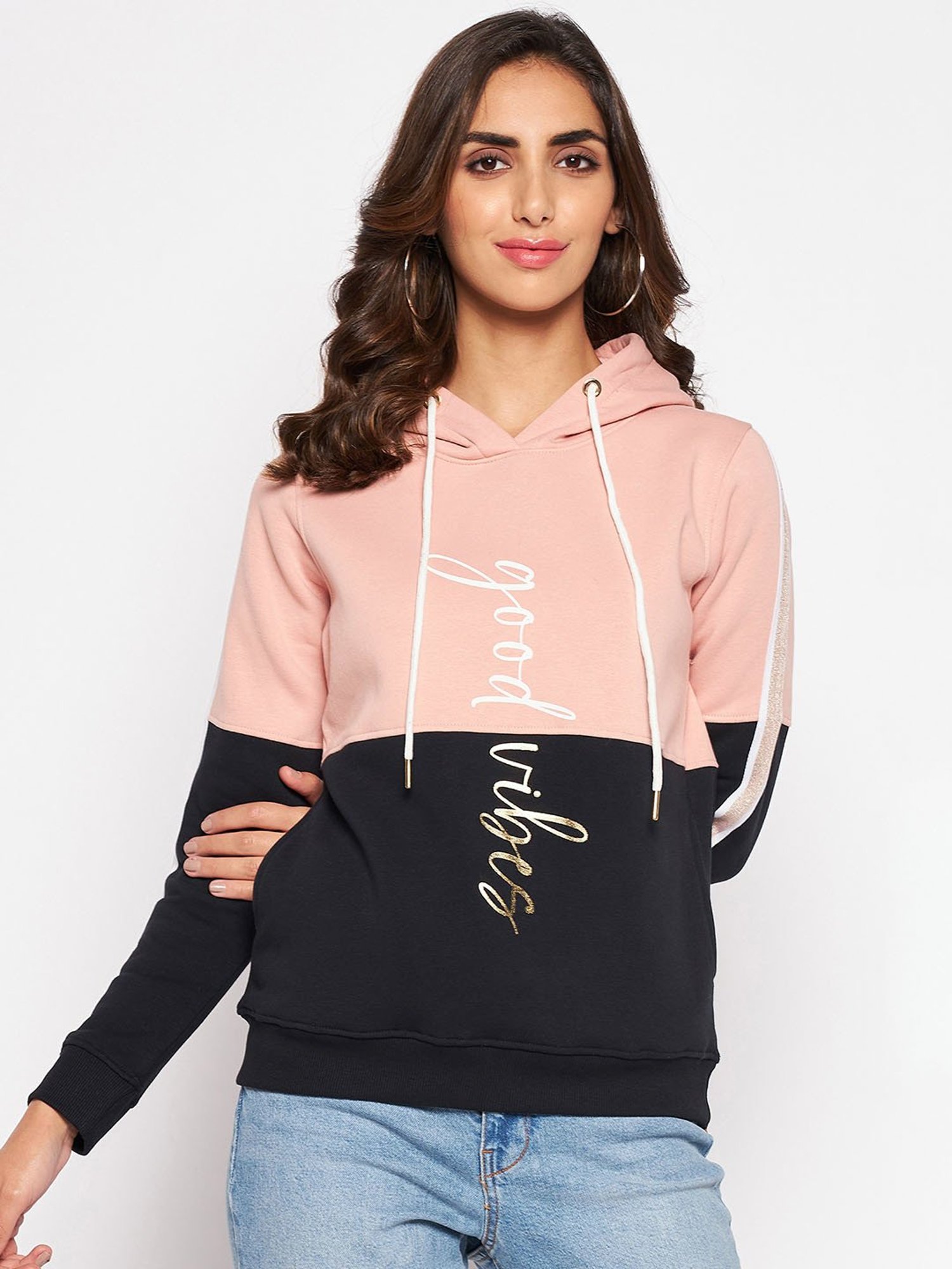 Crozo By Cantabil Peach Printed Hoodie