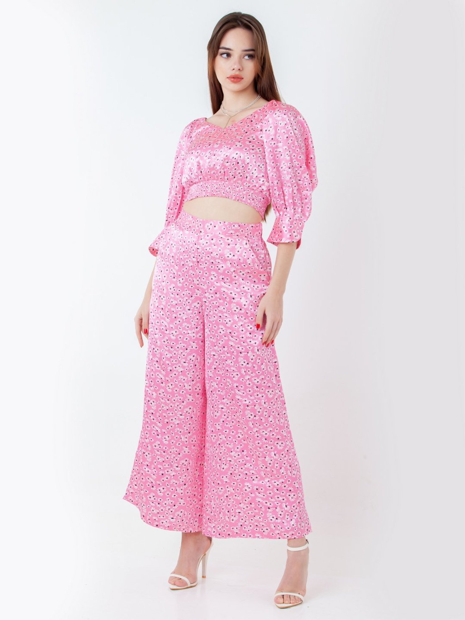 Zink London Pink Printed Crop Top