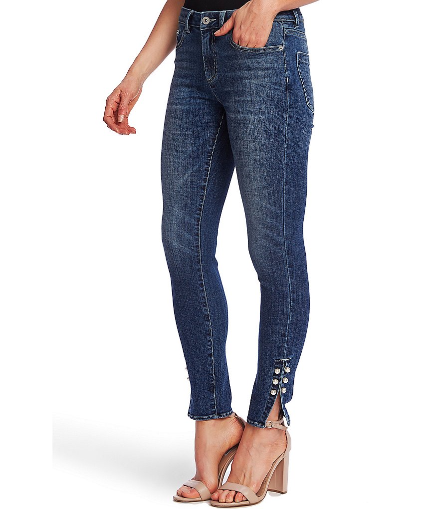 CeCe Split Pearl Cuff Skinny Ankle Jeans