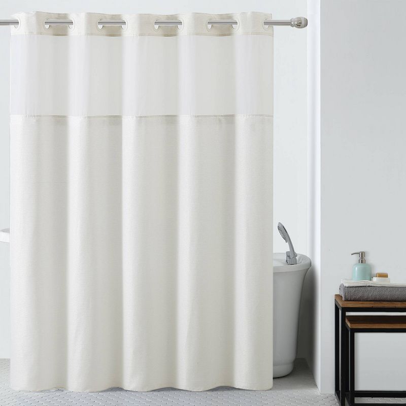 Silver Lux Shower Curtain with PEVA Liner Silver - Hookless