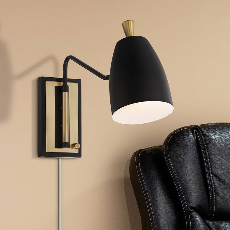 360 Lighting Kona Black and Antique Brass Swing Arm Plug-In Wall Lamp