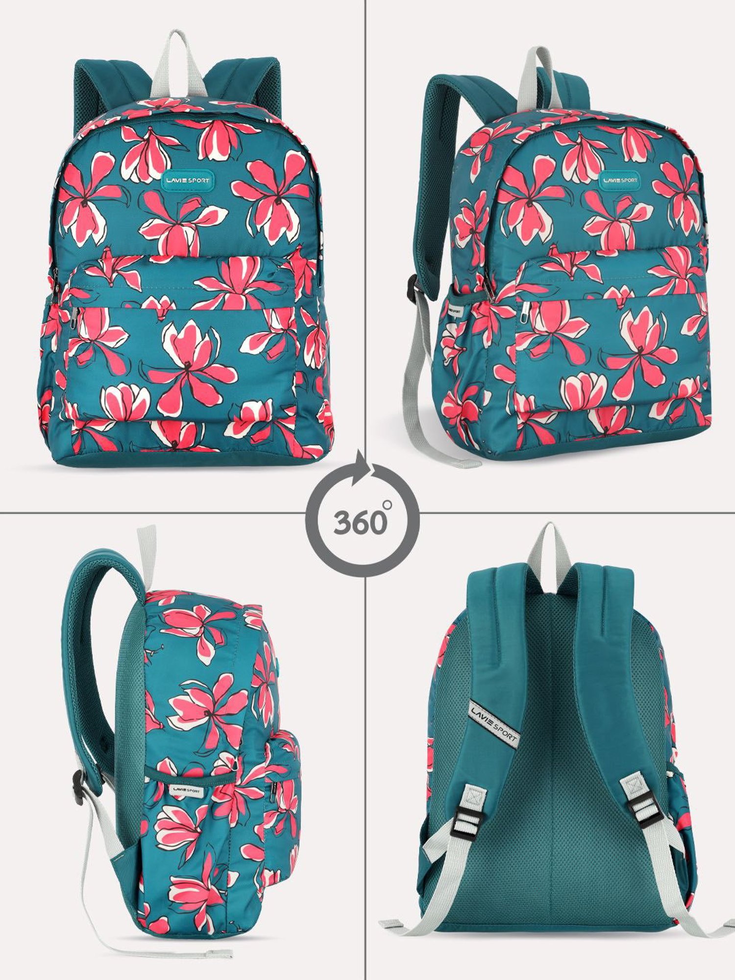Lavie Sport Bloomy 18L Printed Casual Backpack |School Bag for Girls (Teal)