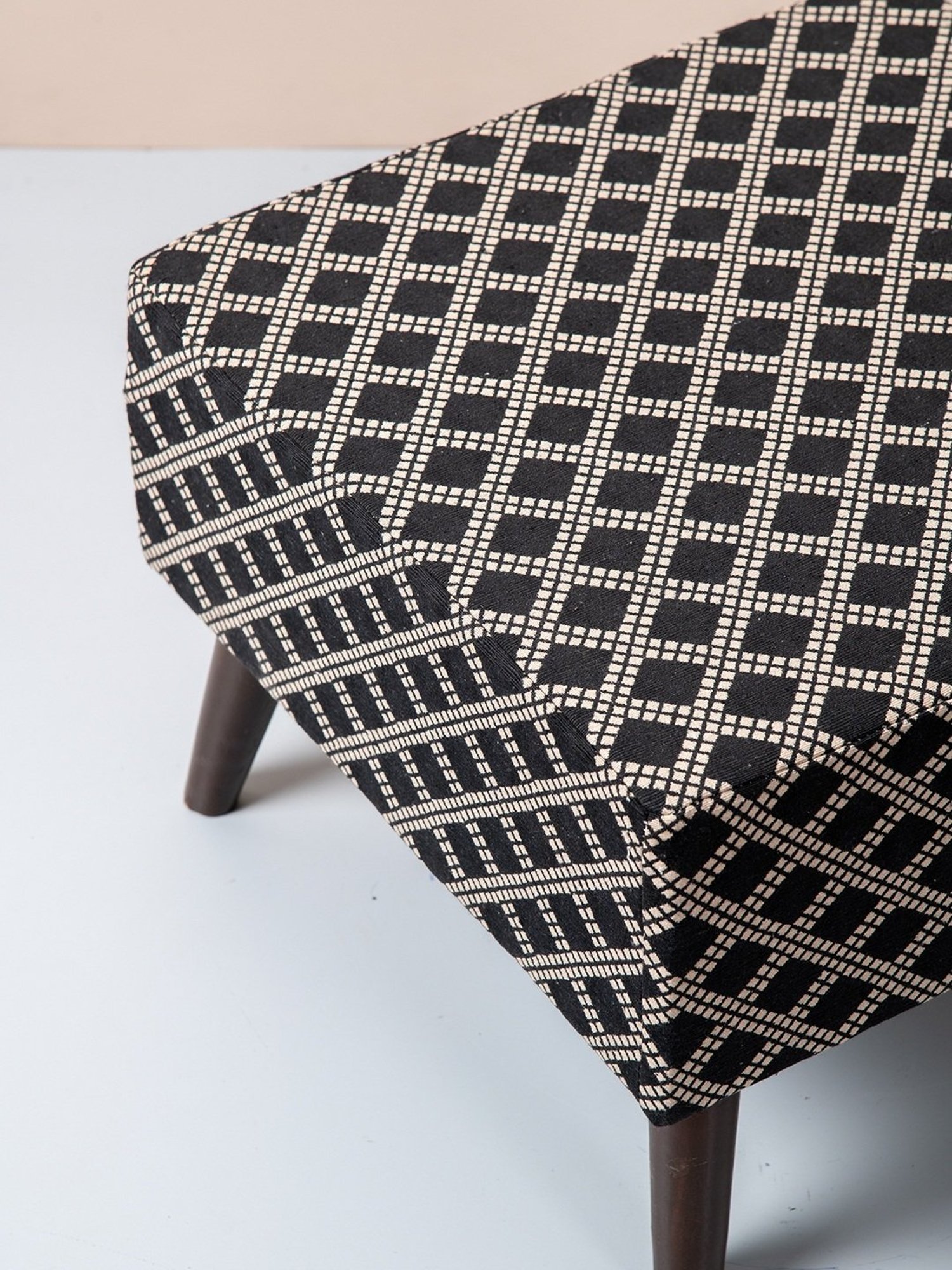 Nestroots Printed Black Cotton Canvas 4 Leg Chowki