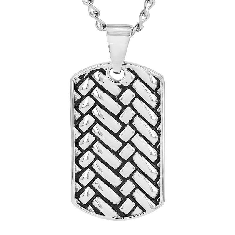 Crucible Men's Stainless Steel Woven Design Dog Tag Pendant