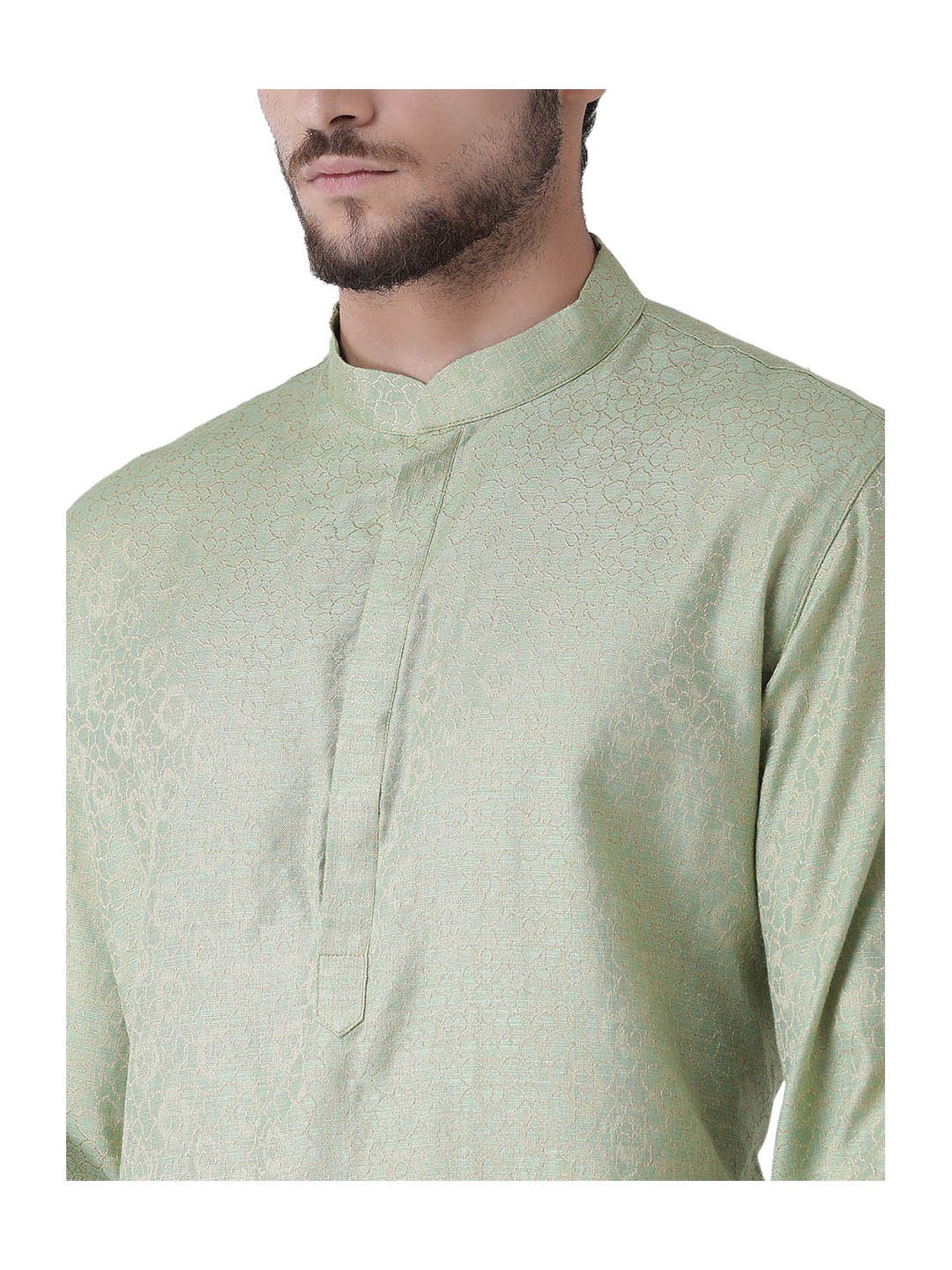 Tabard Green & Beige Printed Regular Fit Kurta & Churidar Set