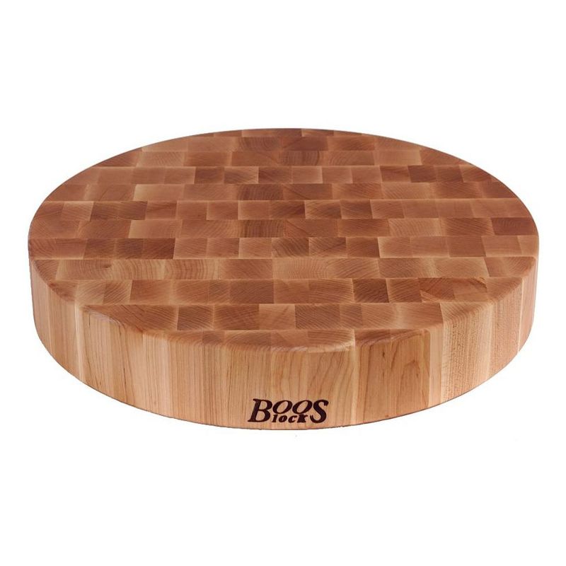 John Boos Maple Wood Edge Grain Round Chopping Block Cutting Board, 18 x 18 x 3 Inches and 3 Piece Wood Cutting Board Care and Maintenance Set