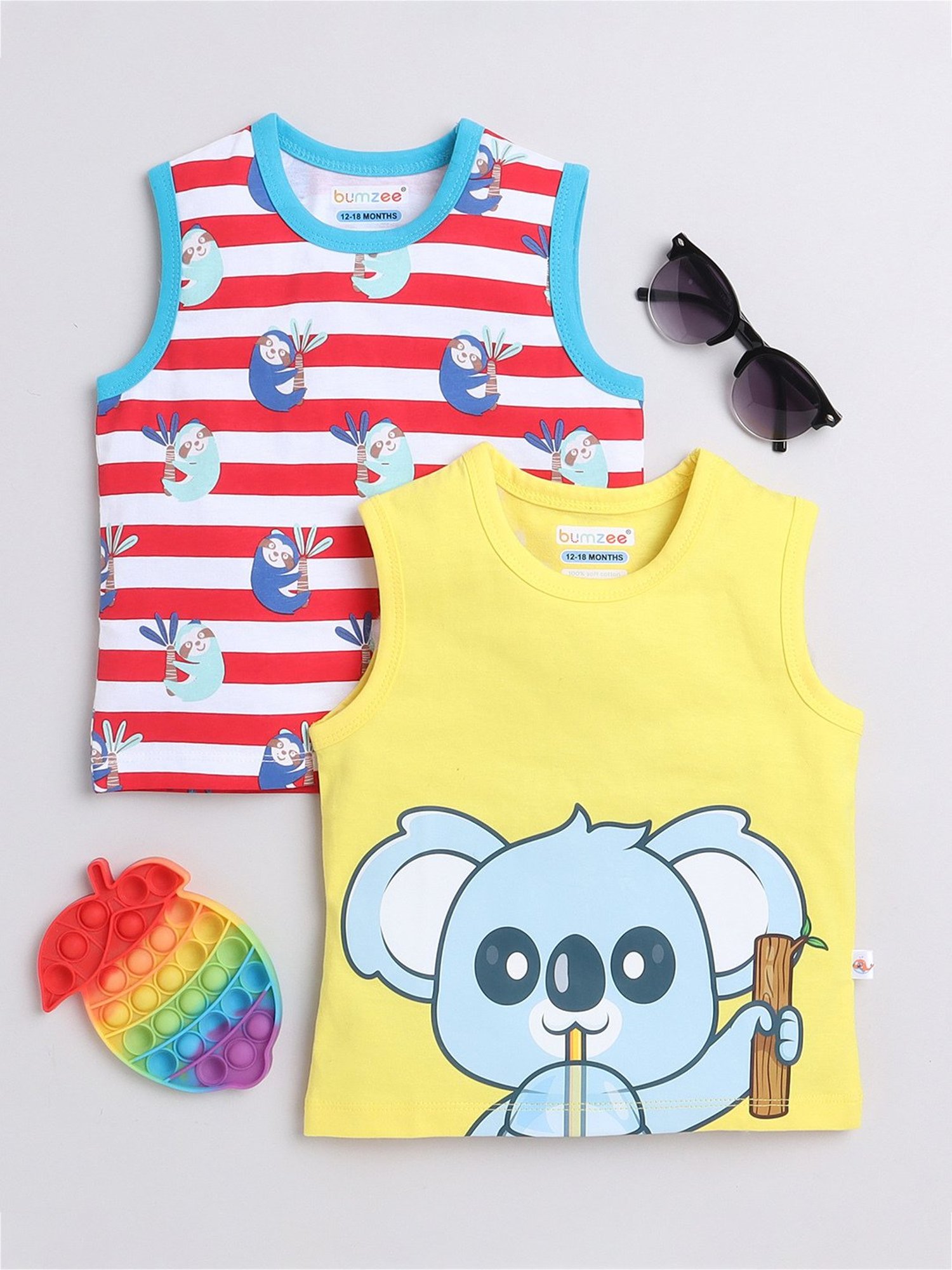 Bumzee Kids Red & Yellow Printed T-Shirt (Pack Of 2)