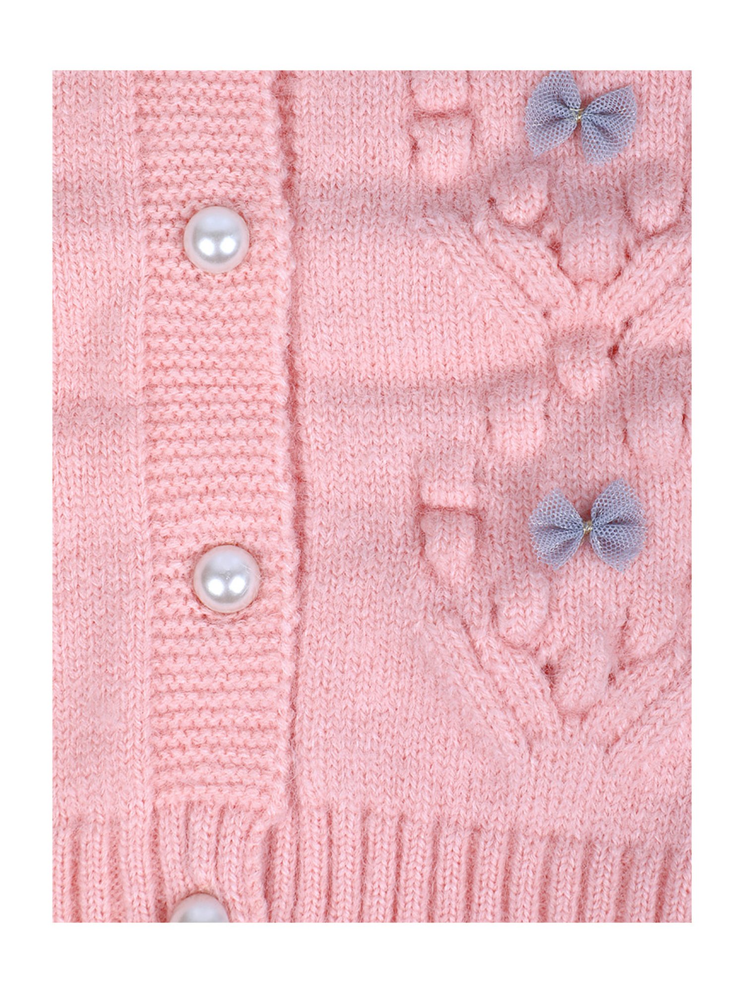 Baby Moo Kids Pink Applique Full Sleeves Sweater