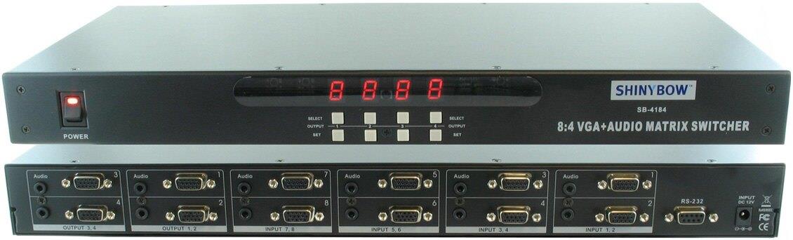Shinybow SB-4184 8x4 VGA Matrix Switcher w/Audio-1900x1200 Rated w/3-Yr Warranty