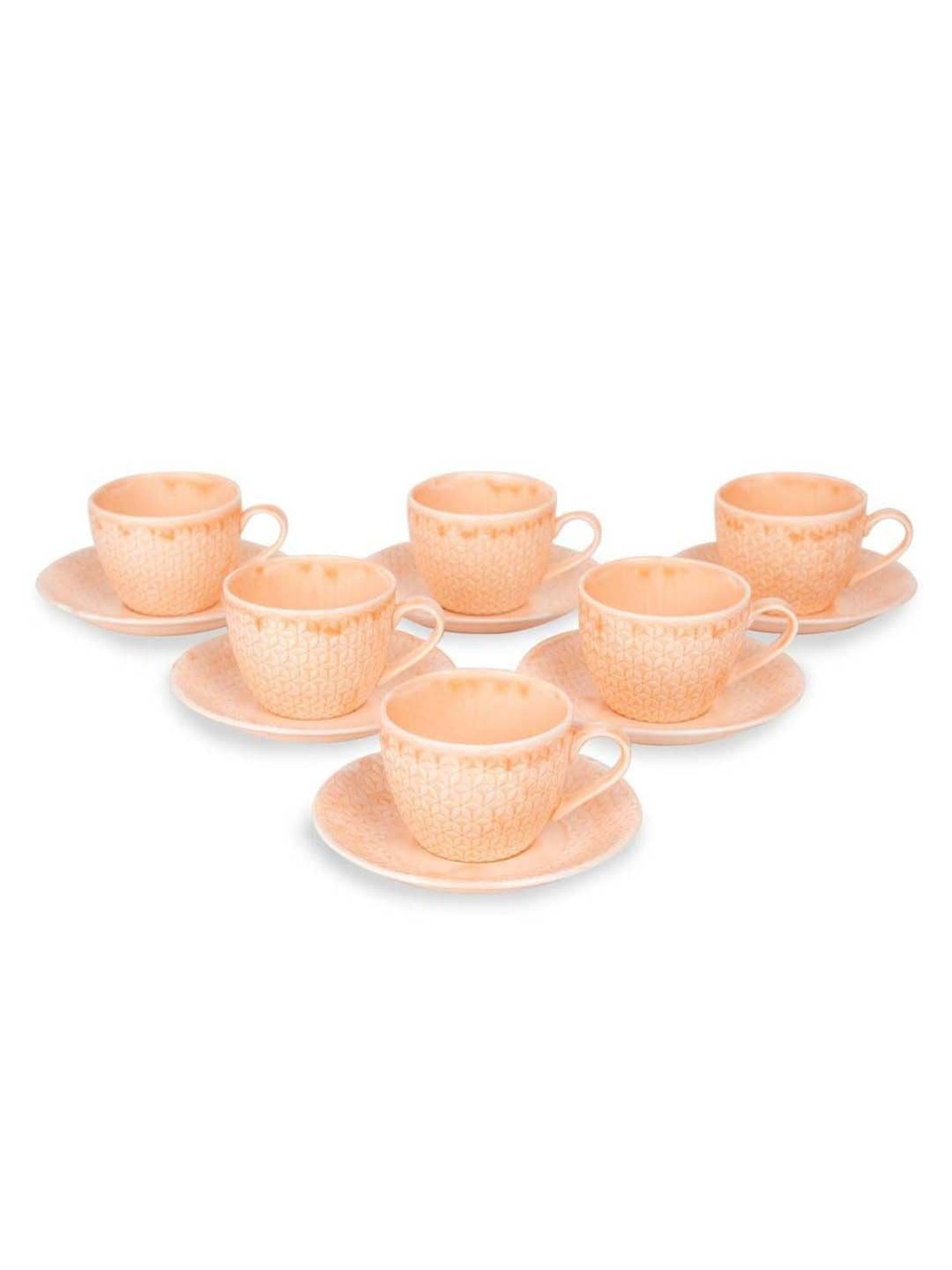 Home4U Orange Bone China Tea Set (6 Cups & 6 Saucers)