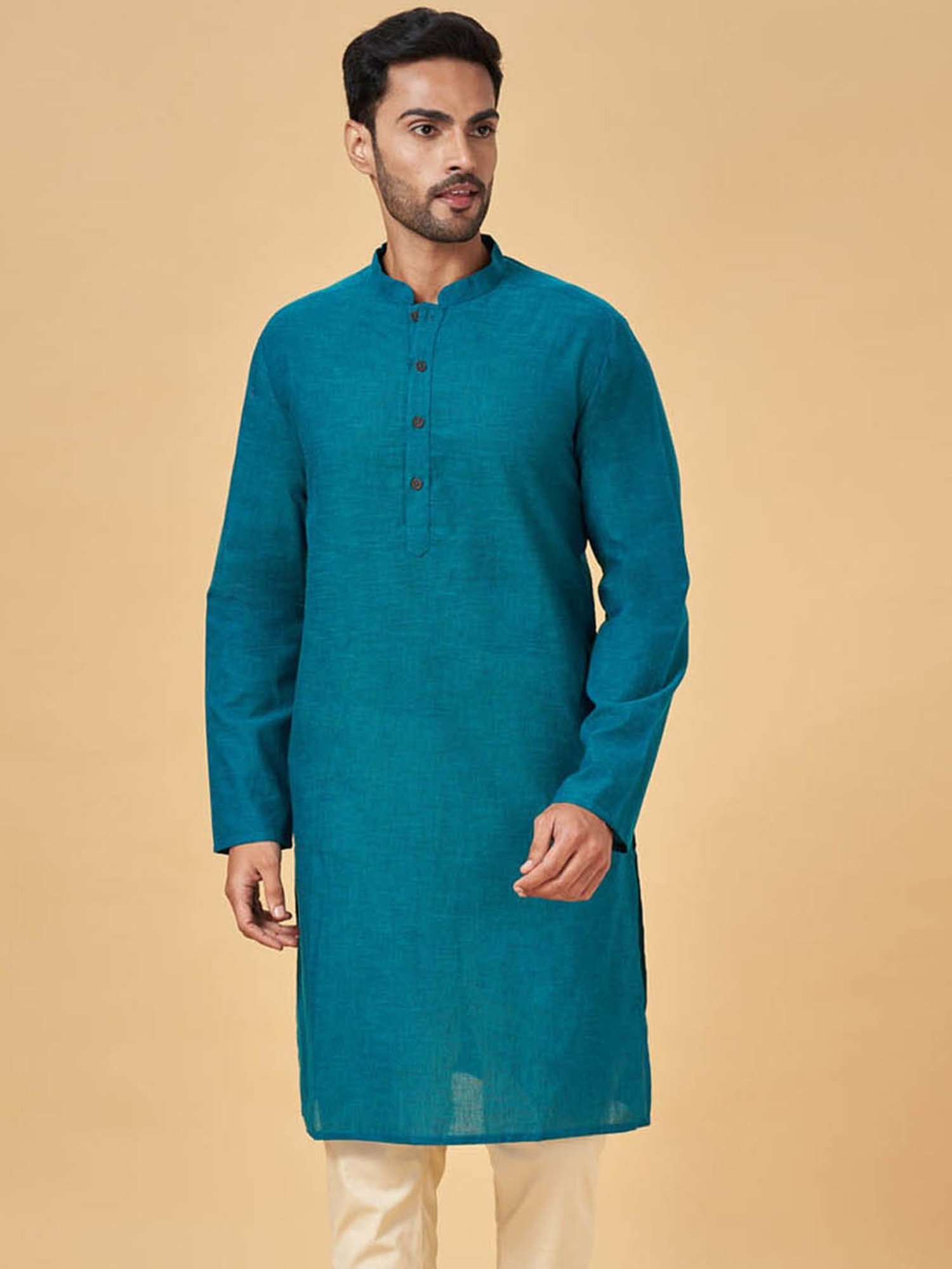 Indus Route by Pantaloons Teal Cotton Regular Fit Kurta